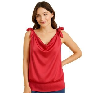 Spense‎ Rose Tulip Blouse Top Sleeveless Bows Blouson Size L New Casual